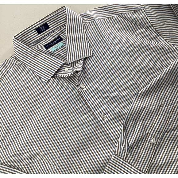 Peter Millar Dress Shirt Mens 2XL Blue Brown White Striped Button Up Flex Finish - Picture 1 of 7